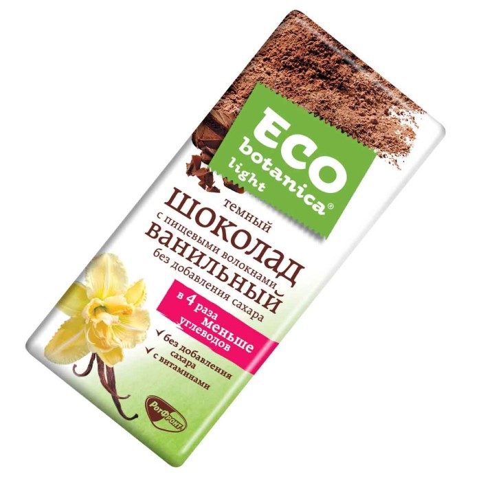 Шоколад Eco-botanica Темный ванильный без сахара 90гр м/у