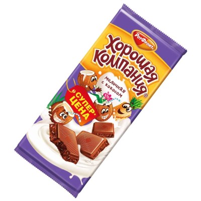 Плитка кондитерская Хорошая компания Молочная с кокосом 80гр м/у