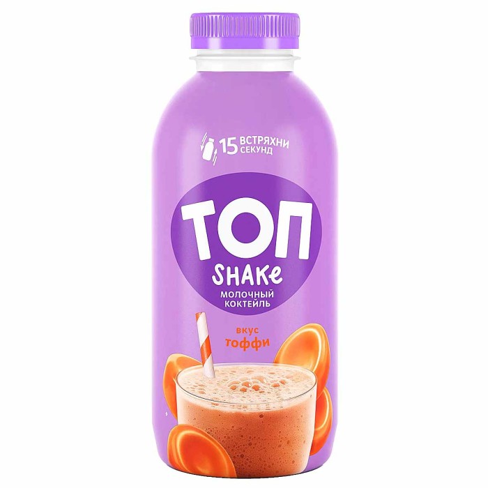 Коктейль молочный Топ Shake со вкусом тоффи 2% 450гр пэт