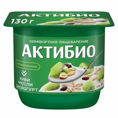 Биойогурт Актибио натуральный киви-мюсли 3,0% 130гр пэт