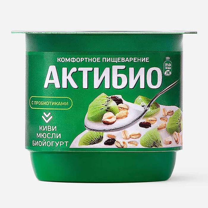 Биойогурт Актибио натуральный киви-мюсли 3,0% 130гр пэт