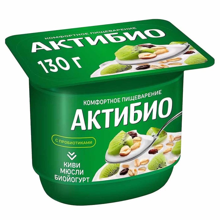 Биойогурт Актибио натуральный киви-мюсли 3,0% 130гр пэт