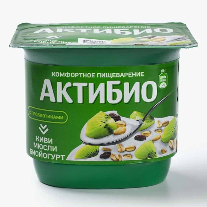 Биойогурт Актибио натуральный киви-мюсли 3,0% 130гр пэт