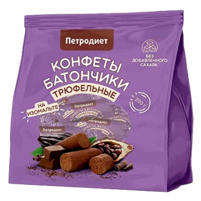 Конфеты Петродиет батончики пралине трюфельные на изомальте со стевией  200гр м/у