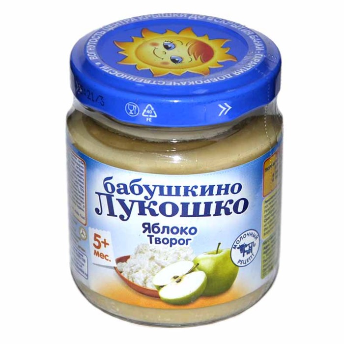 Пюре Бабушкино Лукошко яблоко и творог с 5мес 100гр ст/б