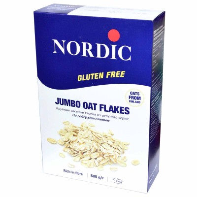 Хлопья овсяные Nordic крупные без глютена 500гр к/у