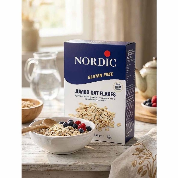Хлопья овсяные Nordic крупные без глютена 500гр к/у