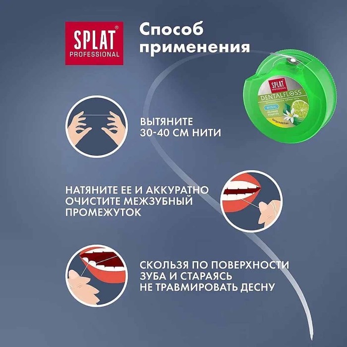 Нить зубная Splat Professional DentalFloss Бергамот и лайм 30м пэт