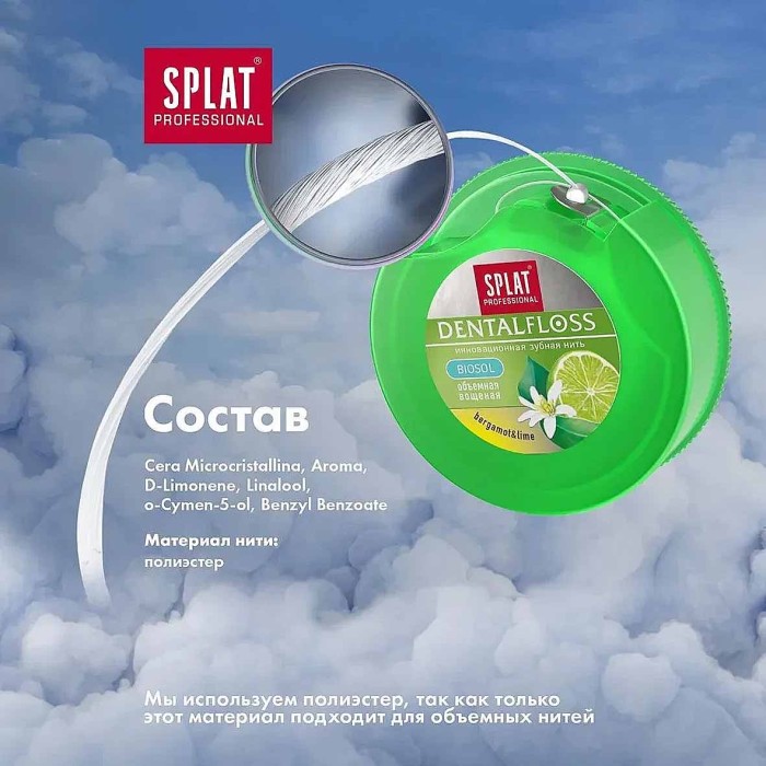 Нить зубная Splat Professional DentalFloss Бергамот и лайм 30м пэт