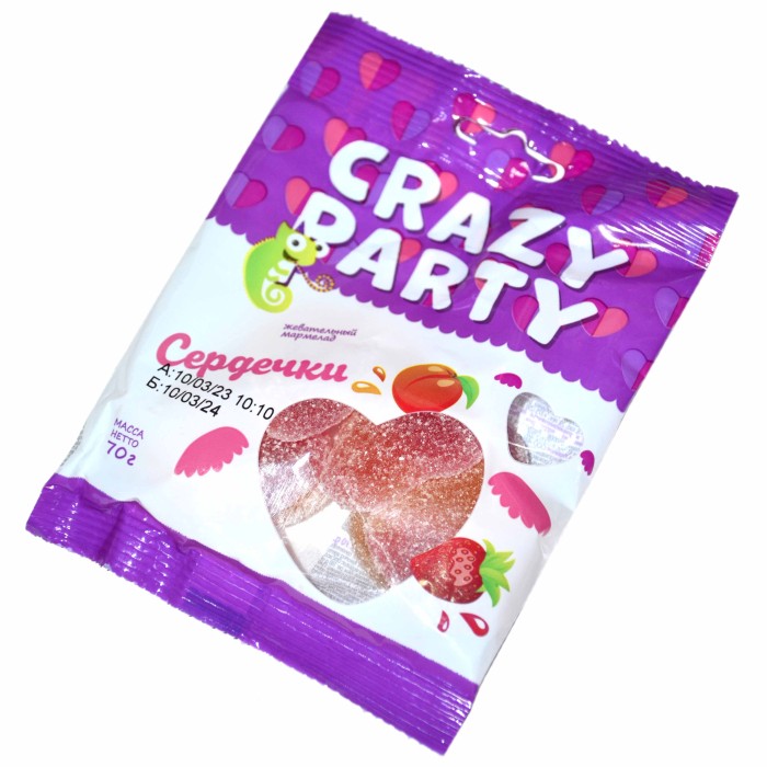 Мармелад жевательный Crazy Party Сердечки 70гр м/у