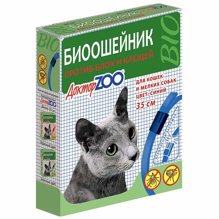 Биоошейник Доктор ZOO для кошек и собак синий 35см артZR0924