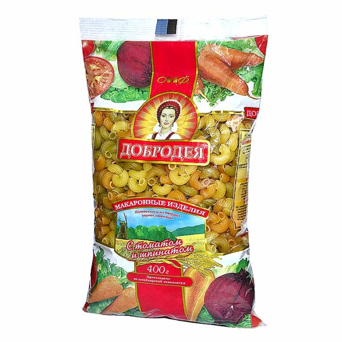Макароны Добродея завитоны овощные 400гр м/у