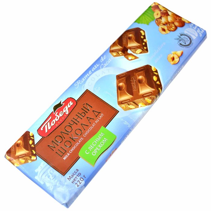 Шоколад Победа Молочный с лесным орехом 220гр м/у