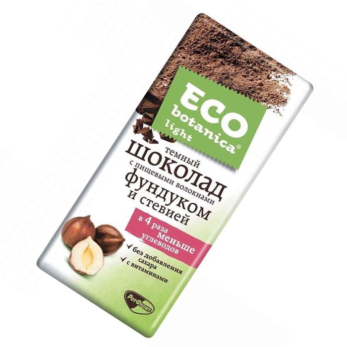 Шоколад Eco-botanica Темный фундуком и стевией 90гр м/у