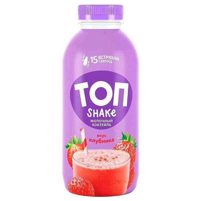 Коктейль молочный Топ Shake со вкусом клубники 2% 450гр пэт