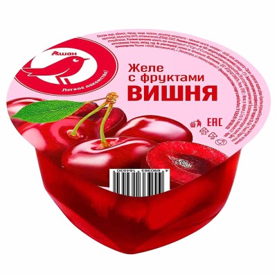Желе Ашан с фруктами вишня 150гр пэт