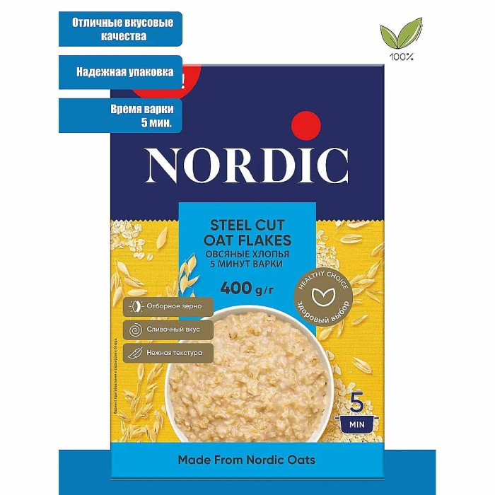 Хлопья овсяные Nordic 5 минут варки 400гр к/у