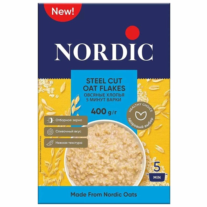 Хлопья овсяные Nordic 5 минут варки 400гр к/у