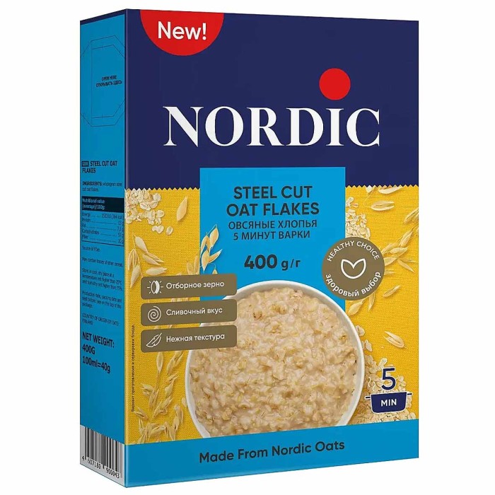 Хлопья овсяные Nordic 5 минут варки 400гр к/у