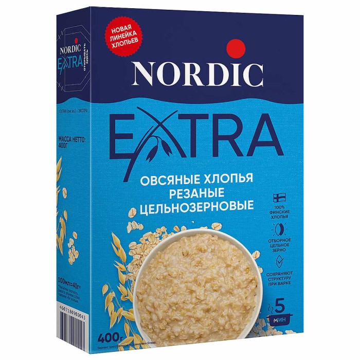 Хлопья овсяные Nordic 5 минут варки 400гр к/у