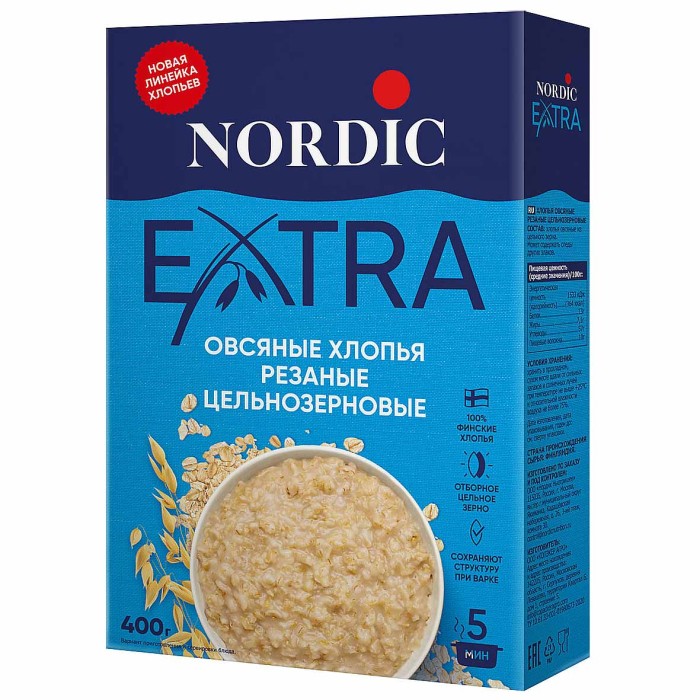 Хлопья овсяные Nordic 5 минут варки 400гр к/у