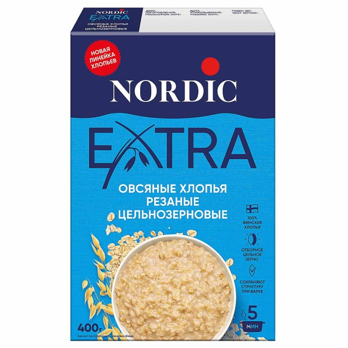 Хлопья овсяные Nordic 5 минут варки 400гр к/у
