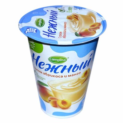 Йогурт Campina Нежный с соком абрикос-манго 1,2% 320гр стакан