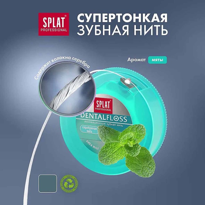 Нить зубная Splat Professional DentalFloss с волокнами серебра 30м пэт