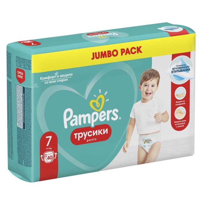Подгузники-трусики Pampers Pants 7 Джамбо для мальчиков и девочек (17+ кг) 40шт м/у