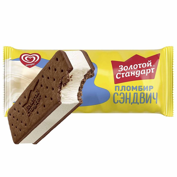 Мороженое Золотой Стандарт Пломбир сэндвич 65гр м/у