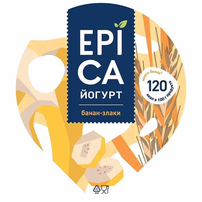 Йогурт Epica с бананом и злаками 4,9% 130гр пэт