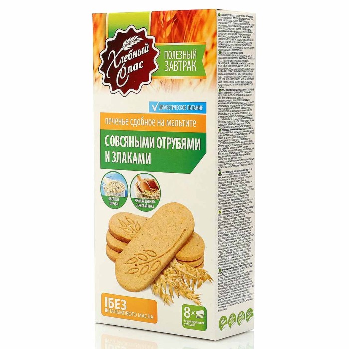 Печенье Хлебный Спас с овсяными отрубями и злаками на мальтите 240гр к/у