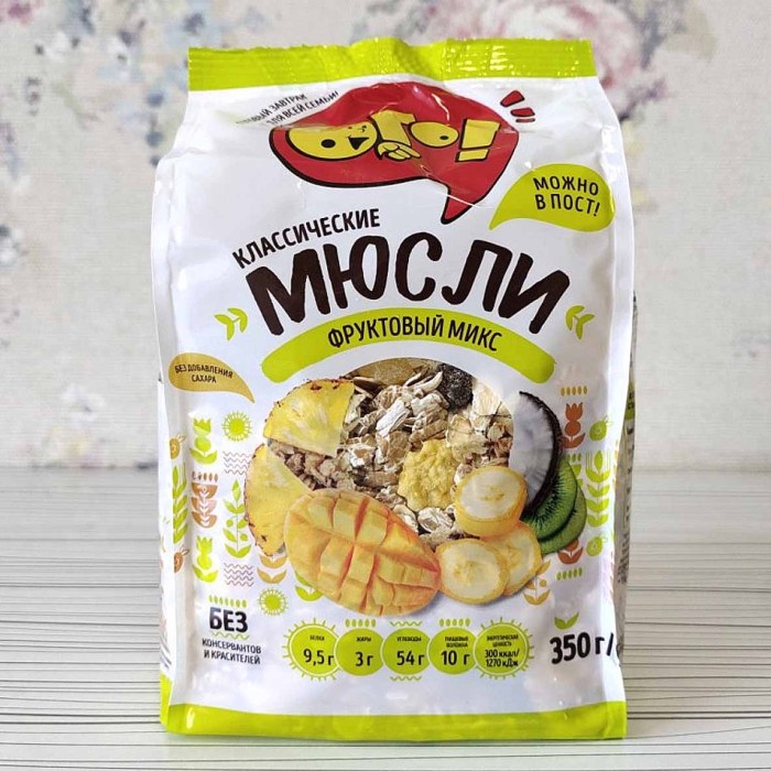 Мюсли Ого запеченные фруктовый микс 350гр м/у