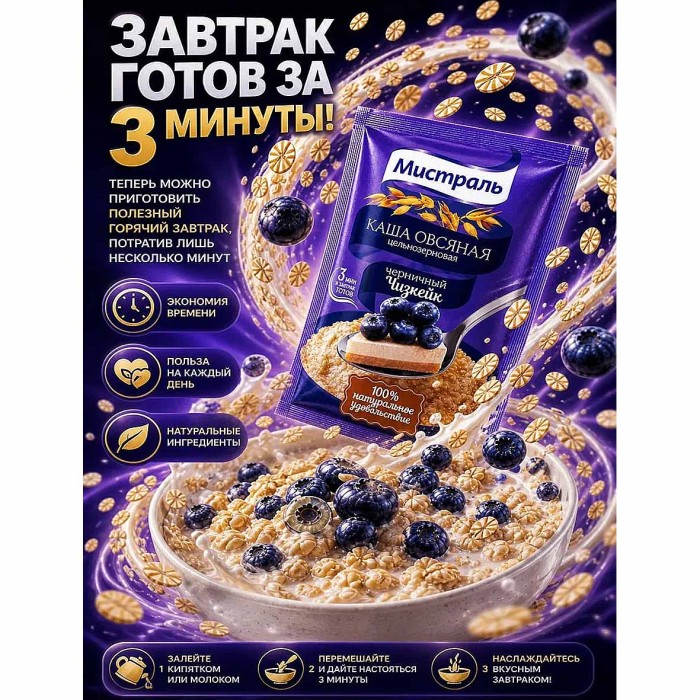 Каша овсяная Мистраль Черничный чизкейк 40гр м/у