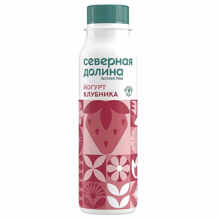 Йогурт питьевой Северная Долина безлактозный клубника 2,2% 260гр пэт