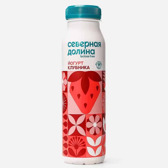 Йогурт питьевой Северная Долина безлактозный клубника 2,2% 260гр пэт