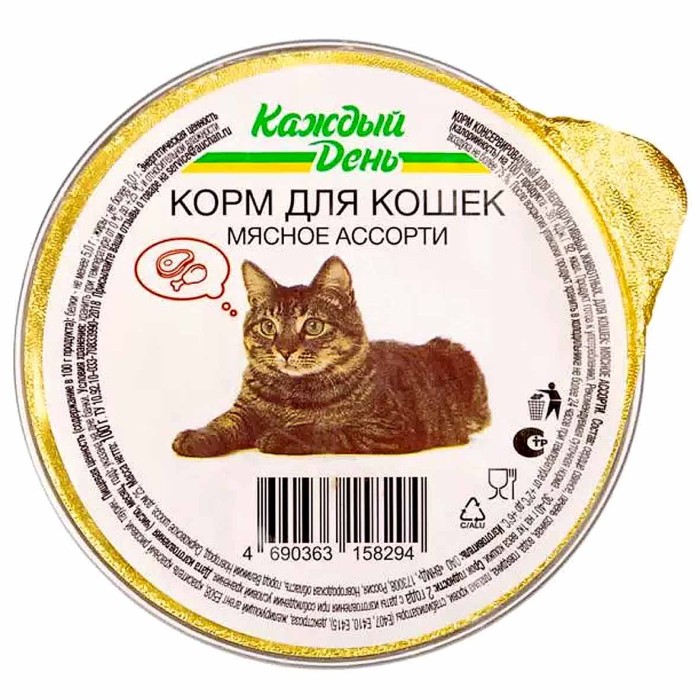 Корм для кошек Каждый день мясное ассорти 100гр ж/б