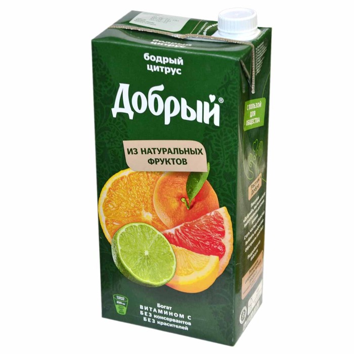 Нектар Добрый Бодрый цитрус апельсин,мандарин,грейпфрут,лимон,лайм 2л т/п