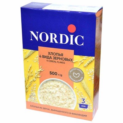 Хлопья Nordic 4 злака 500гр к/у