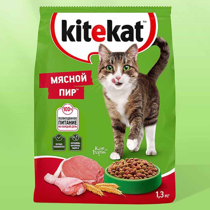 Корм для кошек Kitekat мясной пир 1.3кг м/у