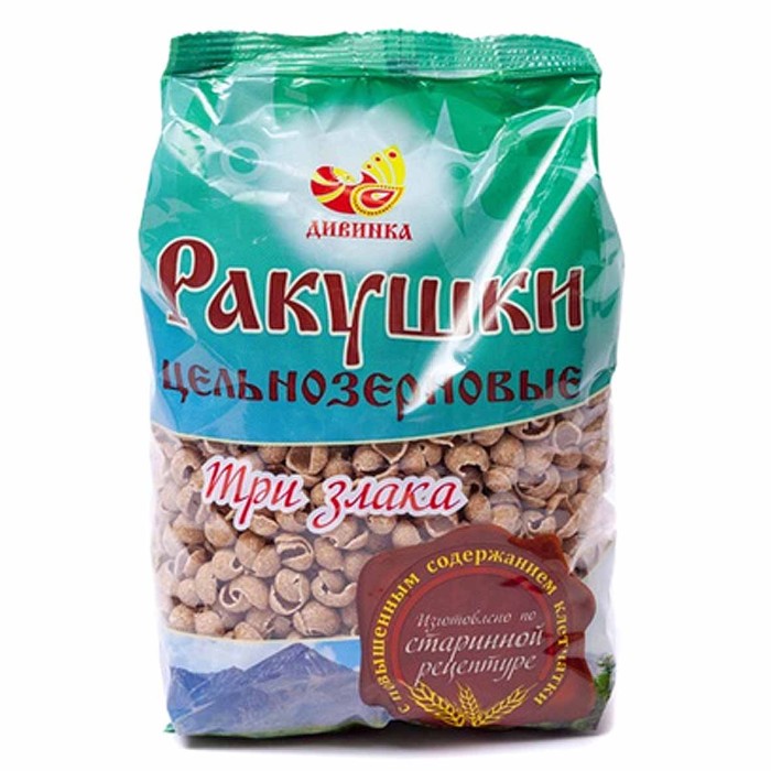 Макароны Дивинка 3 злака ракушки цельнозерновые 300гр м/у