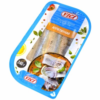 Сельдь Vici Аппетитная филе соленая в масле с пряностями 240гр пэт