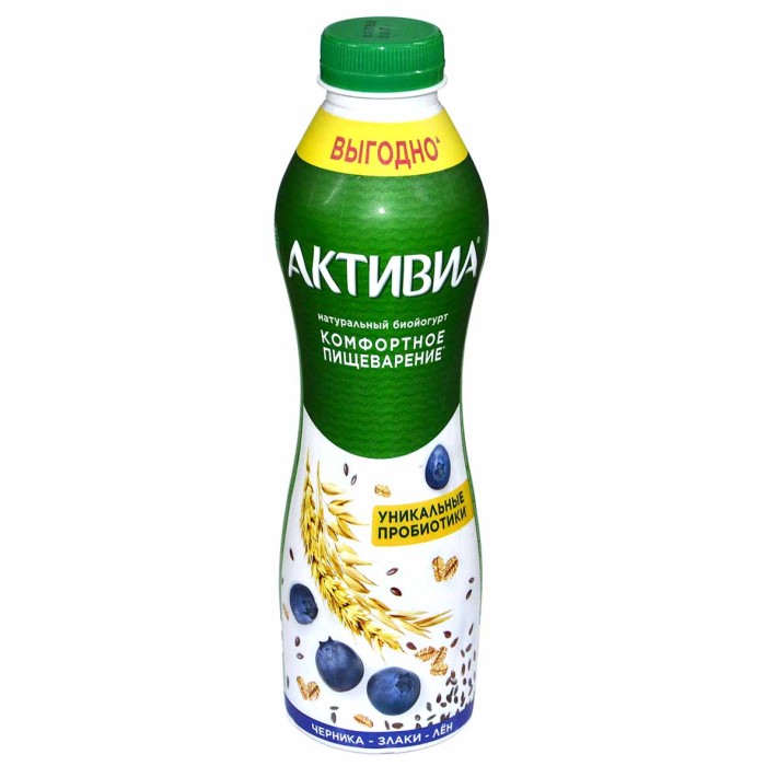 Йогурт питьевой Активия черника-злаки-лён 2,1% 650мл пэт