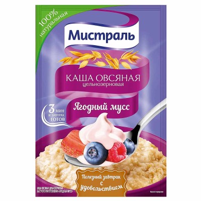 Каша овсяная Мистраль Ягодный мусс 40гр м/у