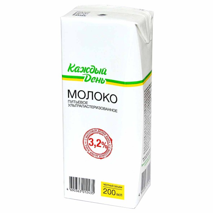 Молоко Каждый день ультрапастеризованное 3,2% 0,2л т/п