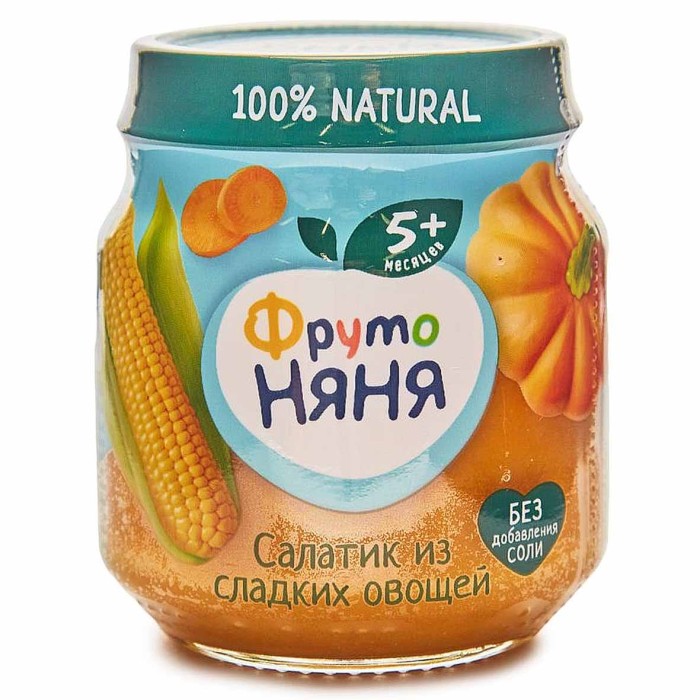 Пюре Фруто Няня салатик из сладких овощей кукуруза-тыква-морковь 5+ 110гр ст/б
