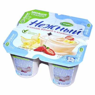 Йогурт Campina Нежный с соком банана и клубники 1,2% 100гр пэт