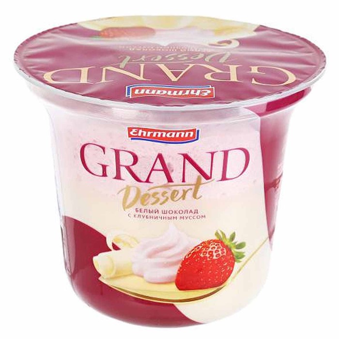 Пудинг Ehrmann Grand Dessert белый шоколад-клубничные сливки 6% 200гр пэт