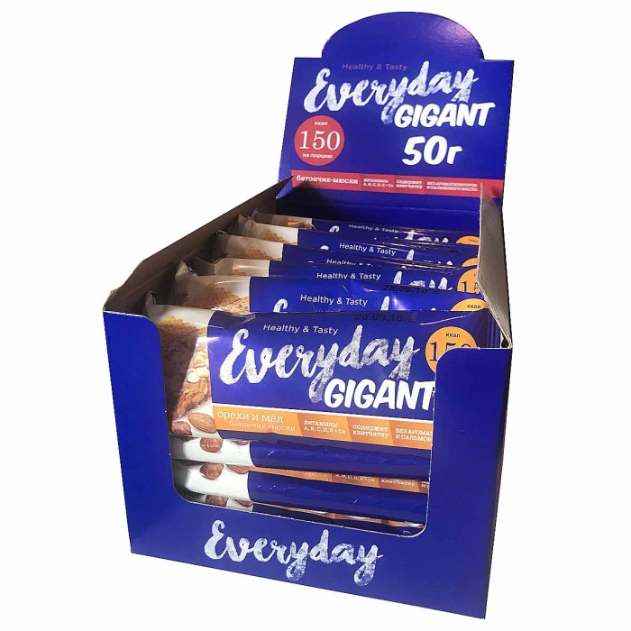 Батончик-мюсли Everyday Gigant с орехами и медом 50гр м/у