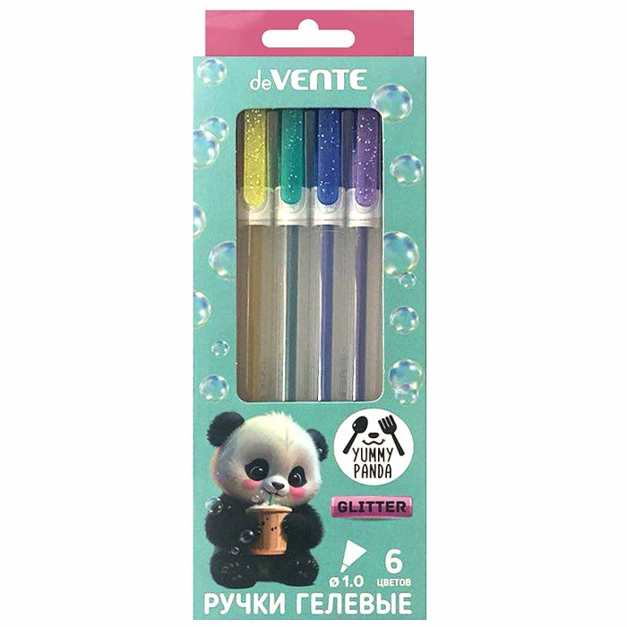 Набор ручек гелевых Devente Yummy Panda 6цв 1,0мм с блестками арт5051536